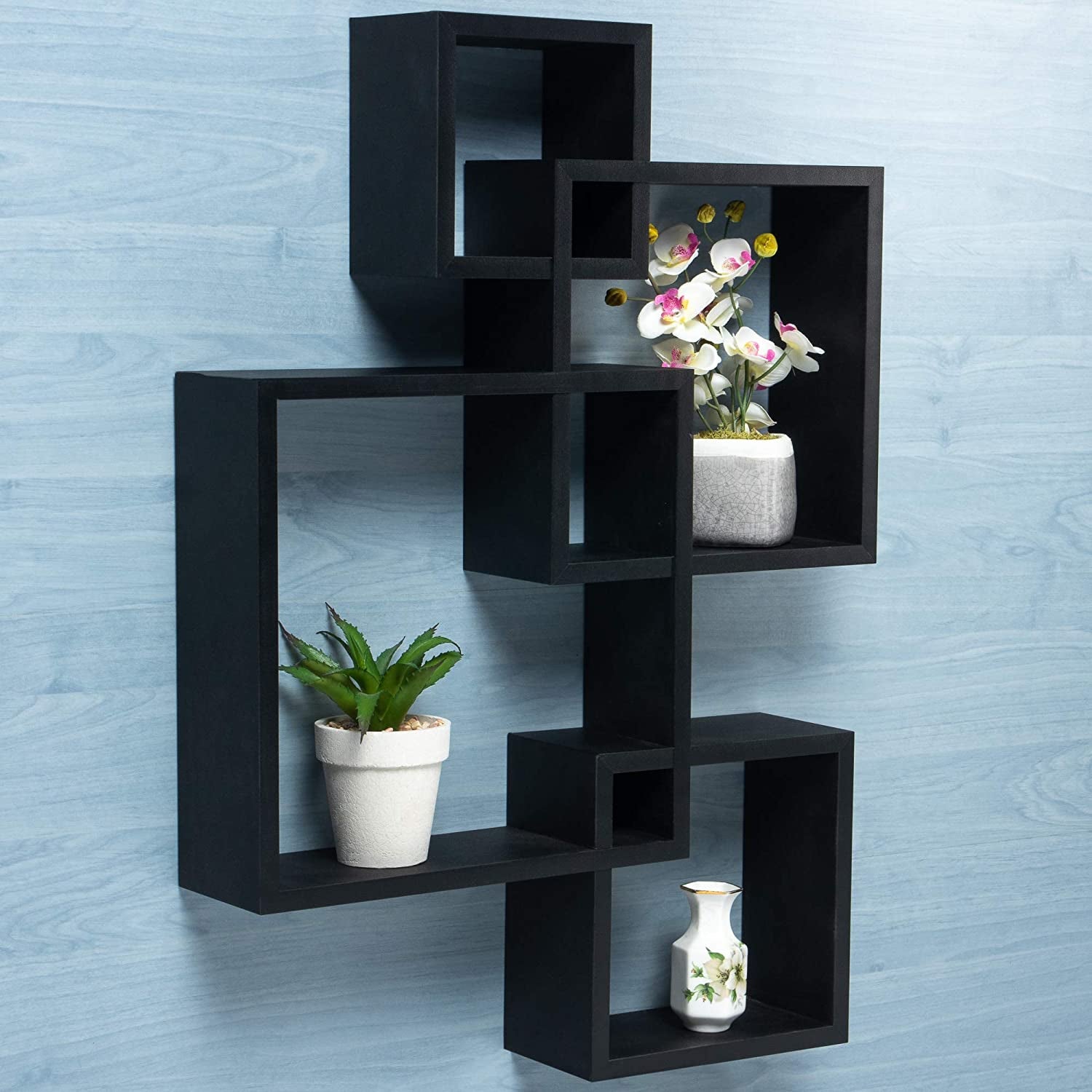 Floating Shelves | Black | Wall Mounted Interlocking Cube Design | Shelves for Wall | Wall Shelves for Bedroom, Living Room, Bathroom & Kitchen | Floating Shelf | Wall Shelf for Décor