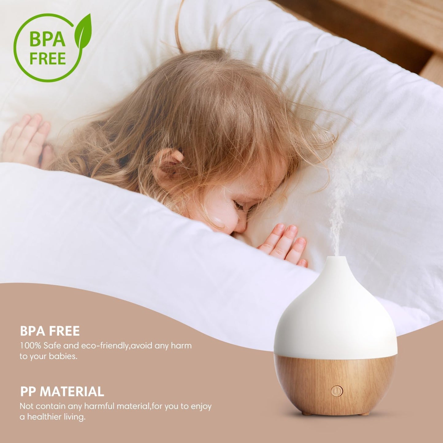 Essential Oil Diffuser, 100Ml Small Aromatherapy Diffuser, Ultrasonic Diffusers for Essential Oils, Cool Mist Humidifier with Warm White Lights, Auto Shut-Off Function, for Office Home