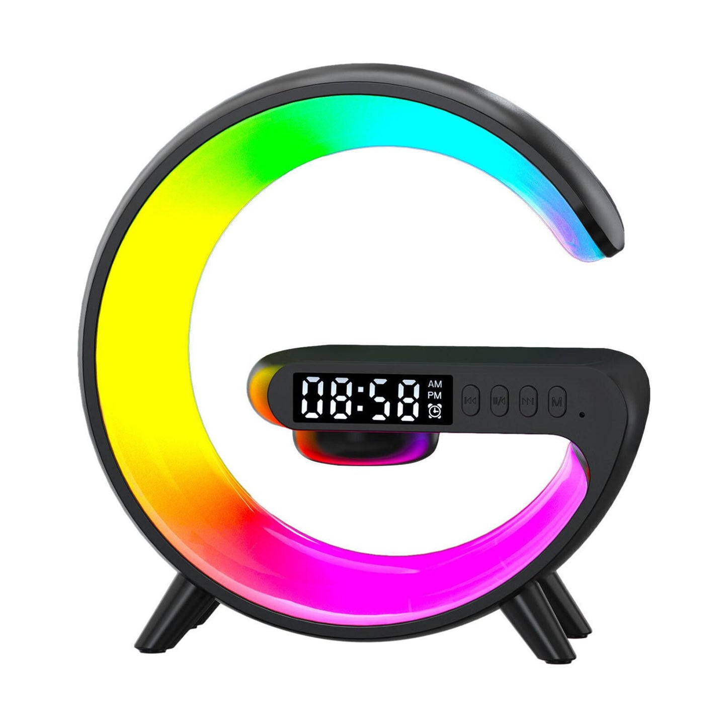 LED Smart G Lamp Wireless Charger Bluetooth Speaker RGB Alarm Clock Night Light