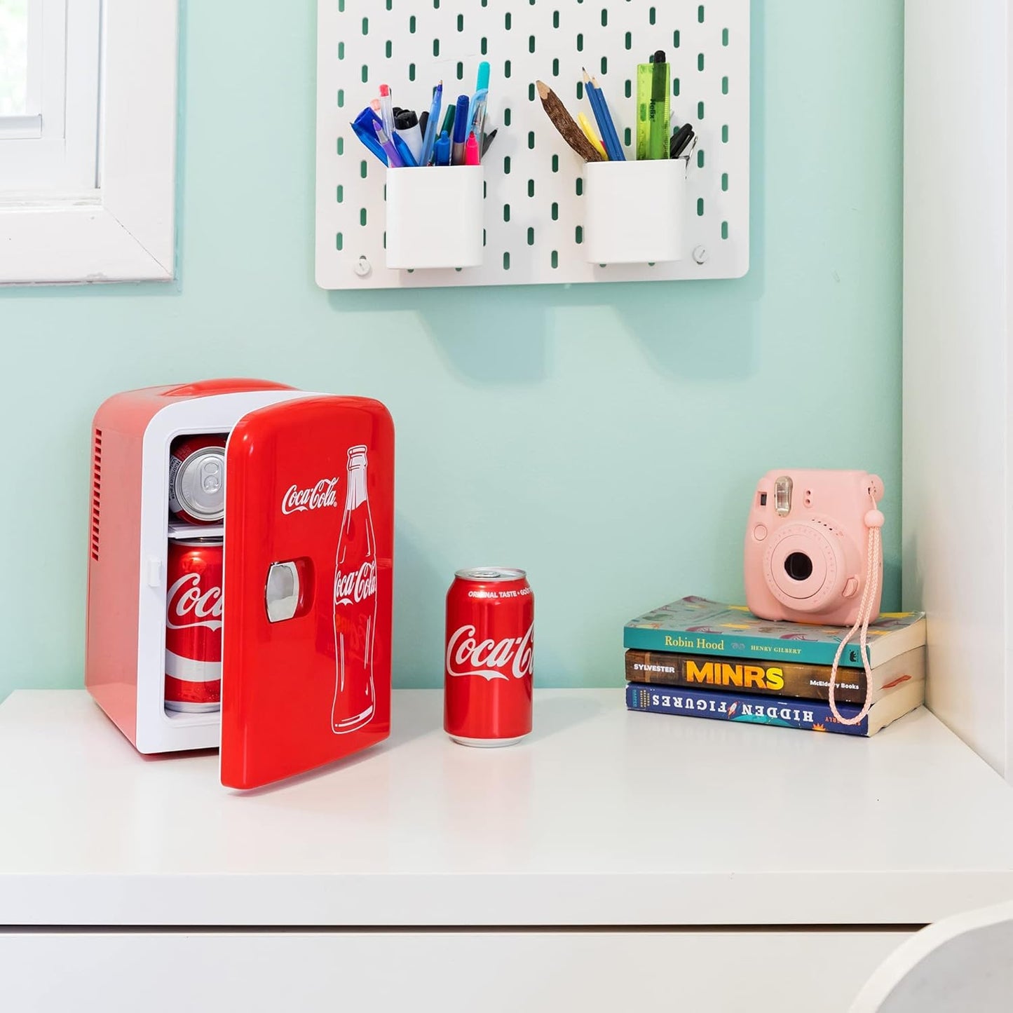 Coca Cola Mini Fridge 4 Liter/6 Can Portable Fridge/Mini Cooler Refrigerator for Food Beverages Cosmetics Skincare for Home Office Dorm Car Boat, AC & DC Plugs