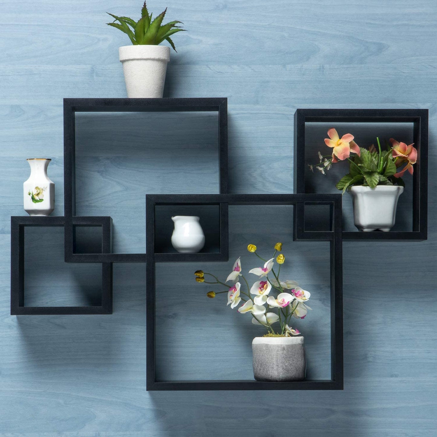 Floating Shelves | Black | Wall Mounted Interlocking Cube Design | Shelves for Wall | Wall Shelves for Bedroom, Living Room, Bathroom & Kitchen | Floating Shelf | Wall Shelf for Décor