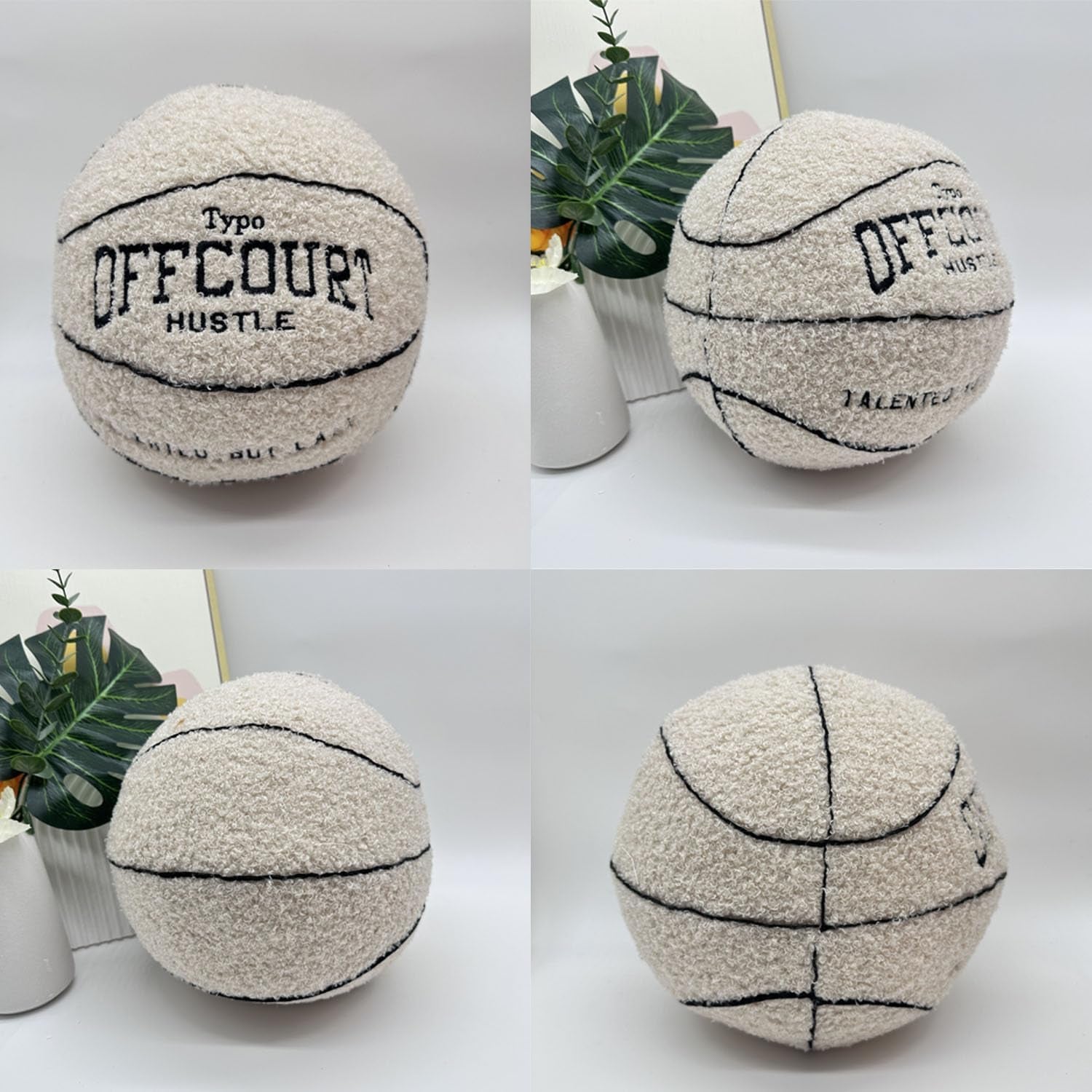 Offcourt Basketball Pillow, 25Cm/9.5In New Funny Ball Shaped Throw Pillows Room Decoration, Soft Basketball Plush Pillow, 3D Ball Shaped Throw Pillows Gift, for Girls or Boys