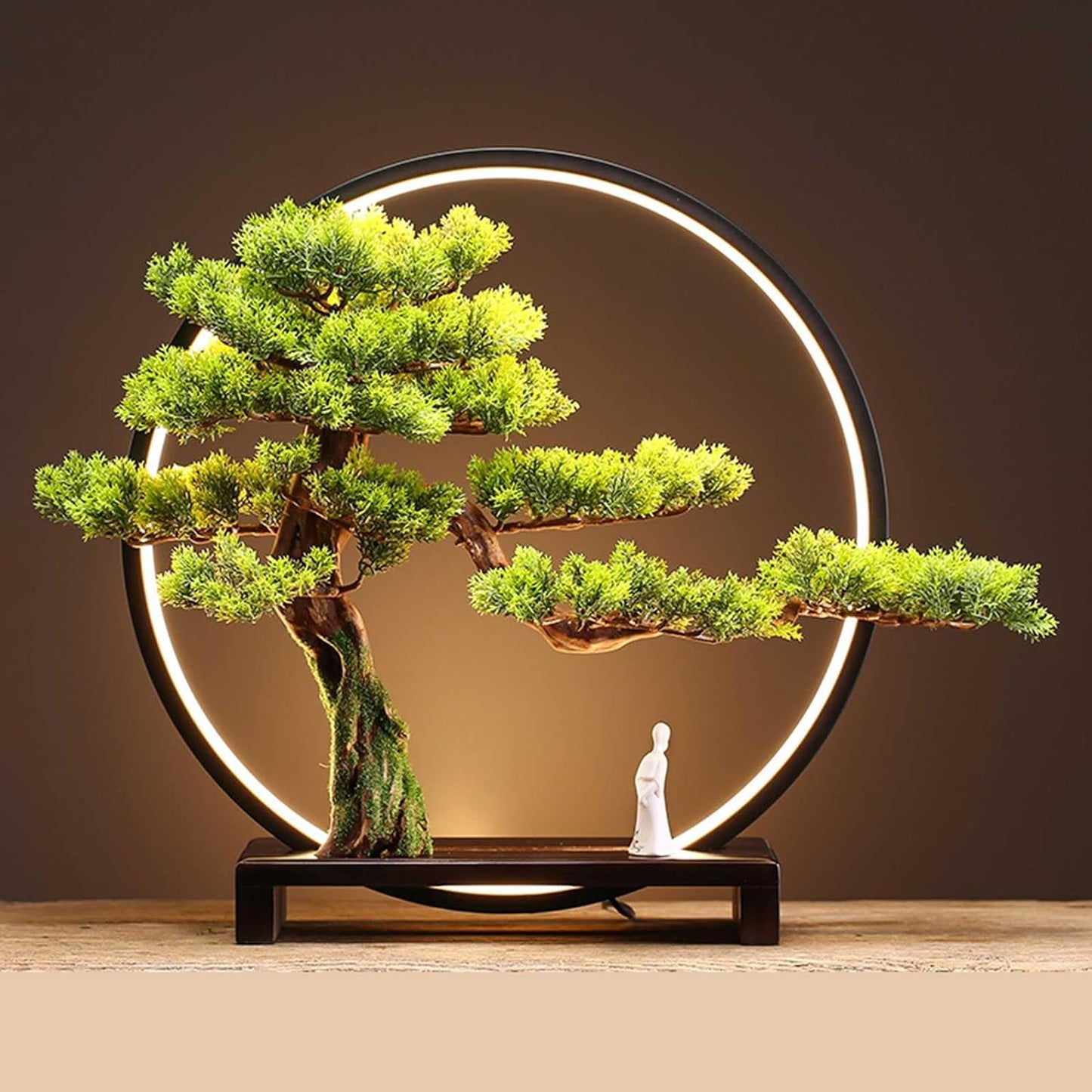 Artificial Bonsai Tree with Lamp Ring, Realistic Welcome Pine Potted Plant Ornament, Green Plant Fake Plant Decoration Potted for Decoration, Desktop Display