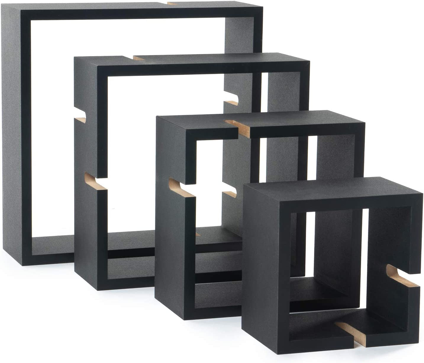 Floating Shelves | Black | Wall Mounted Interlocking Cube Design | Shelves for Wall | Wall Shelves for Bedroom, Living Room, Bathroom & Kitchen | Floating Shelf | Wall Shelf for Décor