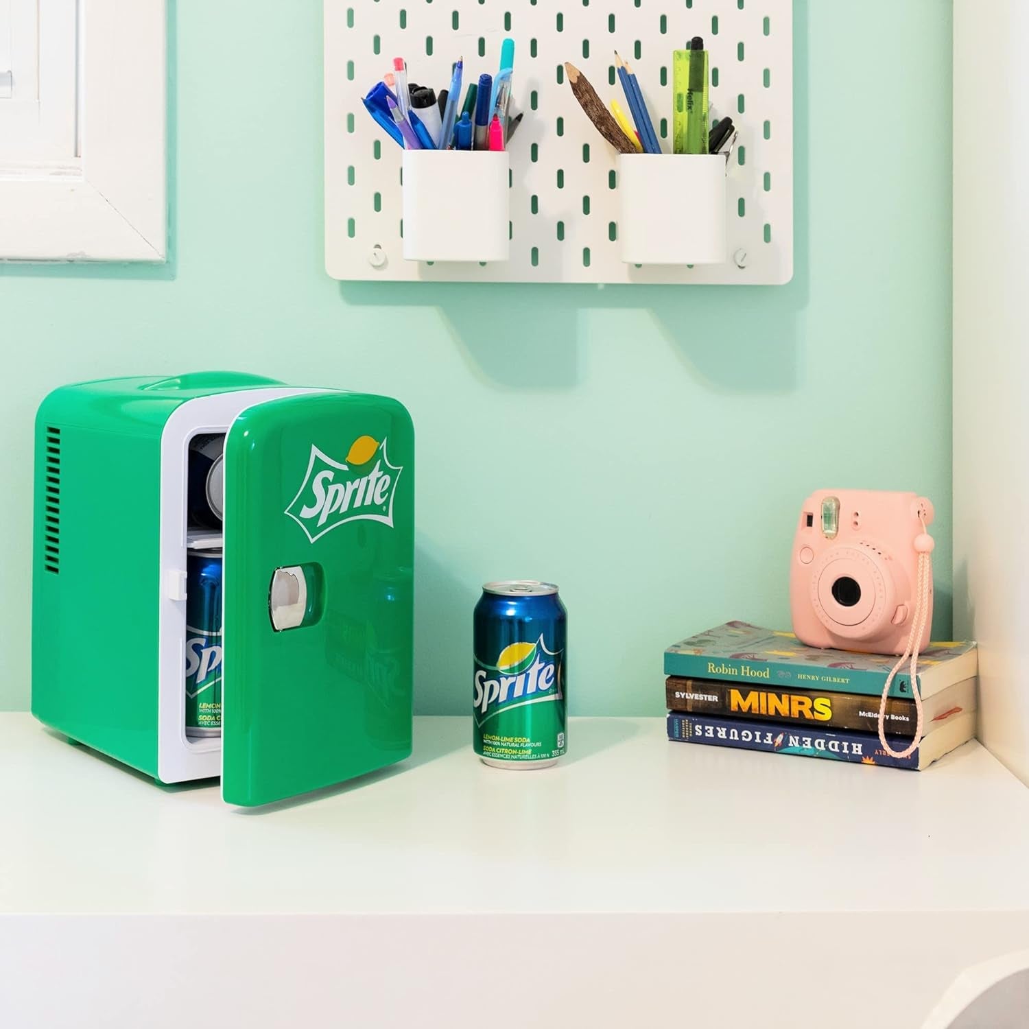 Coca Cola SP04 AZ Sprite 4L 6 Can Portable Cooler/Warmer, Compact Personal Travel Mini Fridge for Snacks Lunch Drinks Cosmetic, Includes 12V and AC Cords,Desk Accessory (Green)