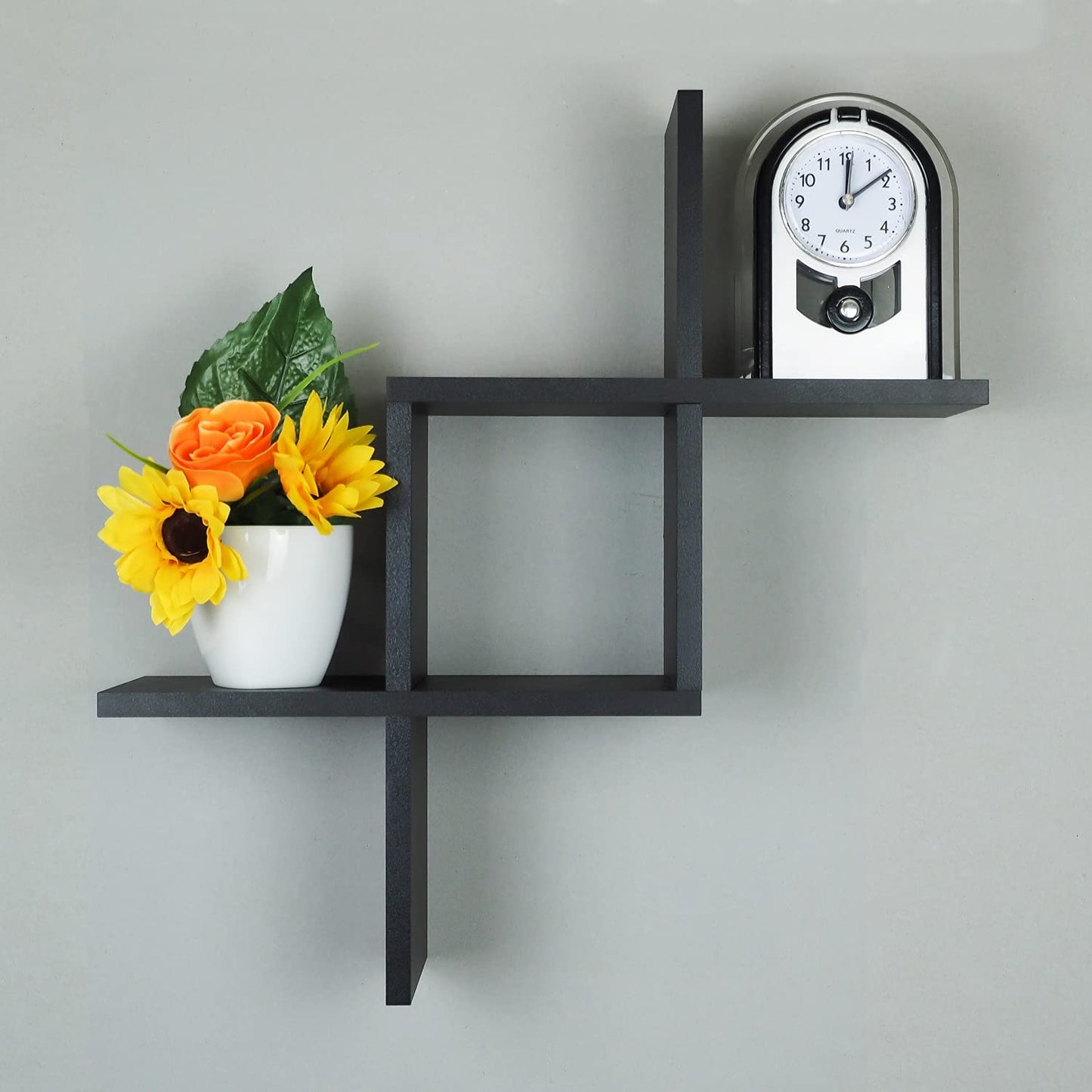 Floating Shelves | Black | Wall Mounted Criss Cross Design | Shelves for Wall | Wall Shelves for Bedroom, Living Room, Bathroom & Kitchen | Floating Shelf | Preassembled Decor Wall Shelf