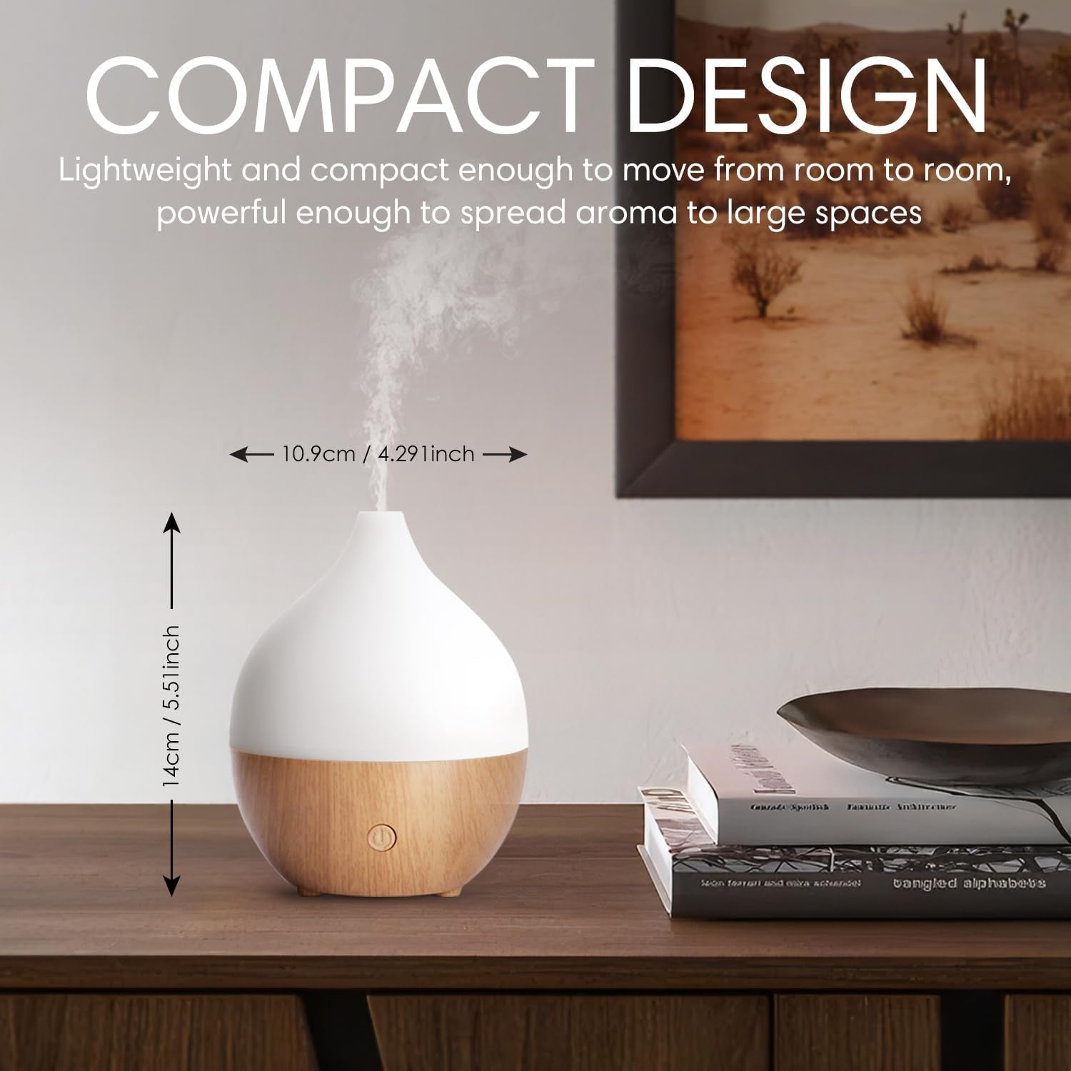 Essential Oil Diffuser, 100Ml Small Aromatherapy Diffuser, Ultrasonic Diffusers for Essential Oils, Cool Mist Humidifier with Warm White Lights, Auto Shut-Off Function, for Office Home