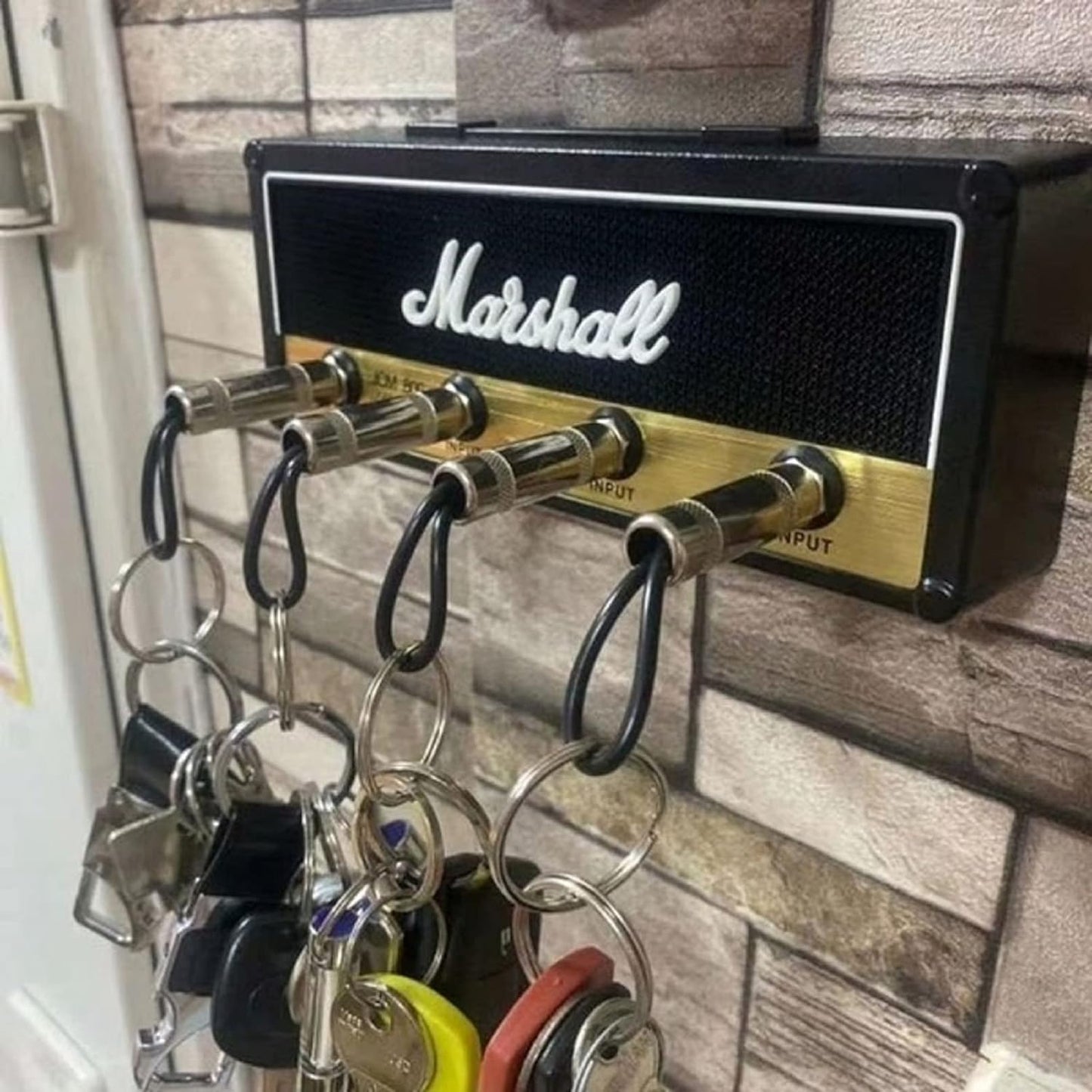 Key Holder - Wall Mount Guitar Accessories for Home Marshall Key Holder with 4 Guitar Plug Keyrings Keychain Hooks Guitar Gifts for Musician Lovers, Men, Friends