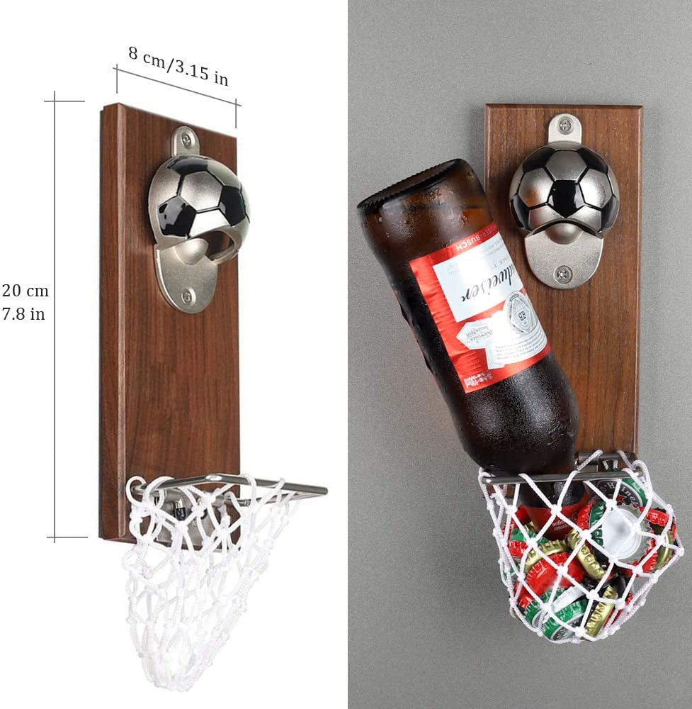 Football Bottle Opener with Cap Collector Catcher,Magnetic Refrigerator Paste Bottle Opener，Ideal Gift for Football Fans and Beer Lovers, Use as Bar Decoration.