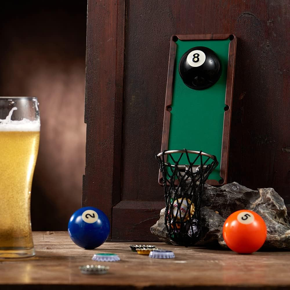 Magnetic Billiard Ball Bottle Opener, Removable Metal Wall Mounted Opener with Cap Catcher Collector, Birthday Gift for Billiards Enthusiast, Beer Lovers and Men, as Kitchen Yard Bar Decoration