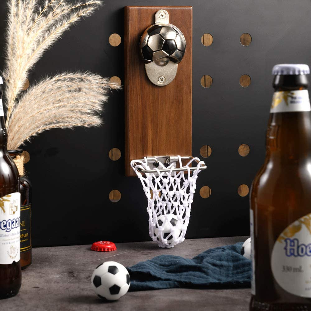 Football Bottle Opener with Cap Collector Catcher,Magnetic Refrigerator Paste Bottle Opener，Ideal Gift for Football Fans and Beer Lovers, Use as Bar Decoration.