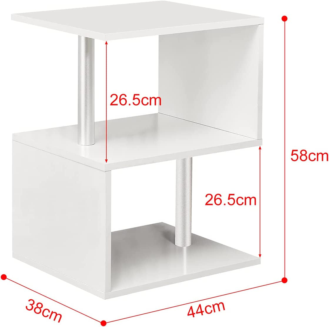 LED Side Table White High Gloss Coffee Table Living Room End Table with LED RGB Lights, 2 Tier Storage Shelves Unit for Living Room Bed Room and Office