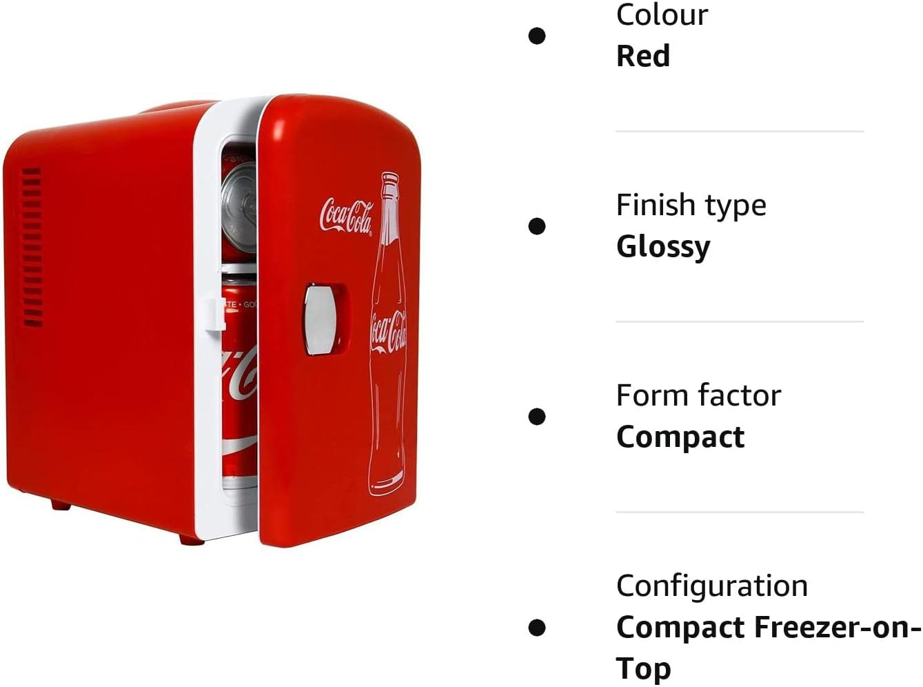 Coca Cola Mini Fridge 4 Liter/6 Can Portable Fridge/Mini Cooler Refrigerator for Food Beverages Cosmetics Skincare for Home Office Dorm Car Boat, AC & DC Plugs