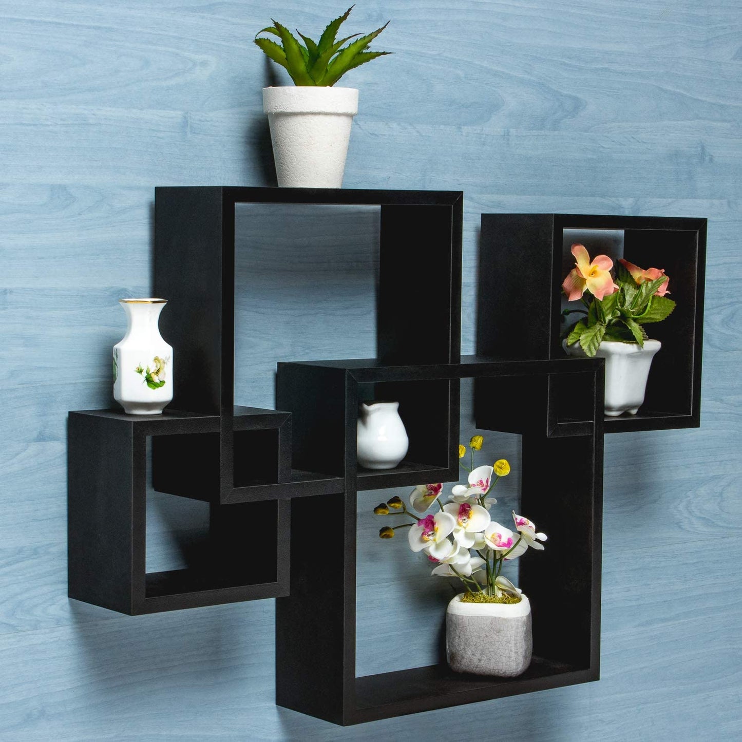 Floating Shelves | Black | Wall Mounted Interlocking Cube Design | Shelves for Wall | Wall Shelves for Bedroom, Living Room, Bathroom & Kitchen | Floating Shelf | Wall Shelf for Décor