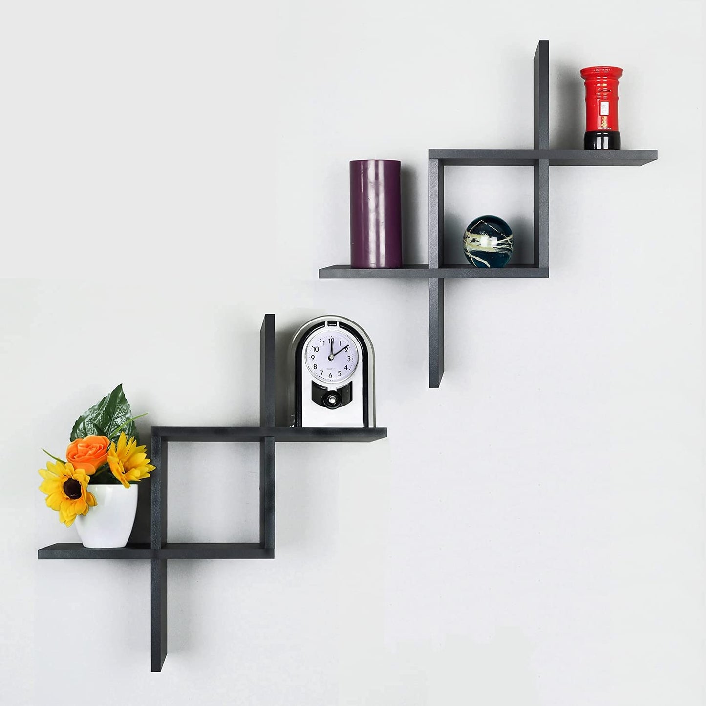 Floating Shelves | Black | Wall Mounted Criss Cross Design | Shelves for Wall | Wall Shelves for Bedroom, Living Room, Bathroom & Kitchen | Floating Shelf | Preassembled Decor Wall Shelf