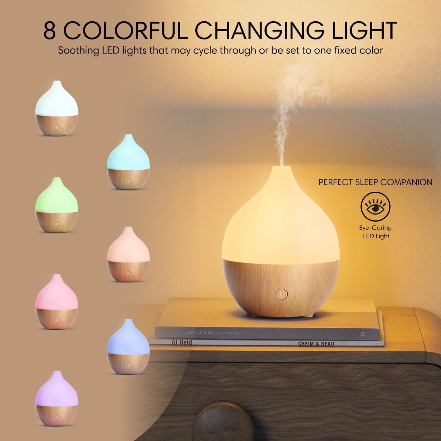 Essential Oil Diffuser, 100Ml Small Aromatherapy Diffuser, Ultrasonic Diffusers for Essential Oils, Cool Mist Humidifier with Warm White Lights, Auto Shut-Off Function, for Office Home