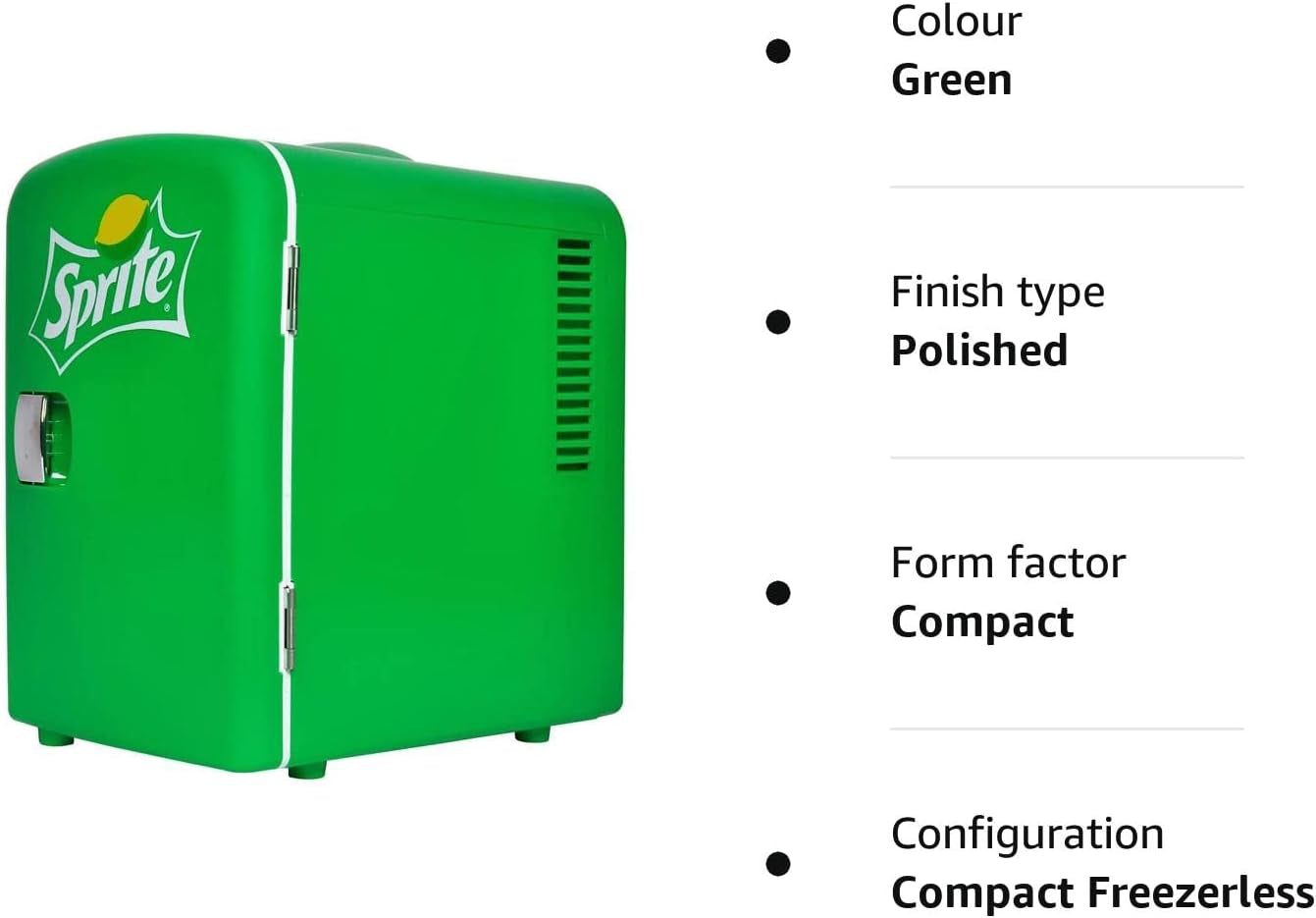 Coca Cola SP04 AZ Sprite 4L 6 Can Portable Cooler/Warmer, Compact Personal Travel Mini Fridge for Snacks Lunch Drinks Cosmetic, Includes 12V and AC Cords,Desk Accessory (Green)