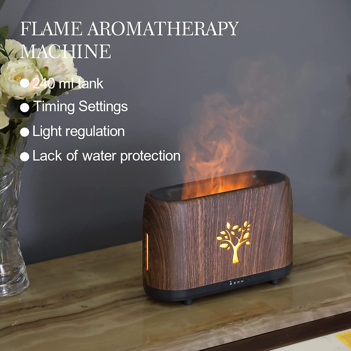 Essential Oil Diffuser 240Ml Flame Fog Mimicry Aromatherapy Humidifier Oil Diffuser Cold Mist Ultrasonic Humidifier for Home, Office, Spa(Walnut)