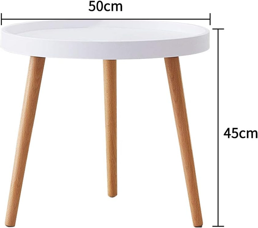 White round Side Table, Modern Small Coffee Table Living Room Sofa Side Table with Wooden Legs for Living Room Bedroom (50 * 45 Cm)