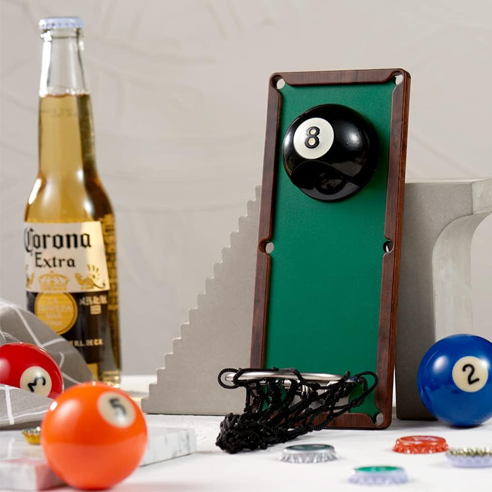 Magnetic Billiard Ball Bottle Opener, Removable Metal Wall Mounted Opener with Cap Catcher Collector, Birthday Gift for Billiards Enthusiast, Beer Lovers and Men, as Kitchen Yard Bar Decoration