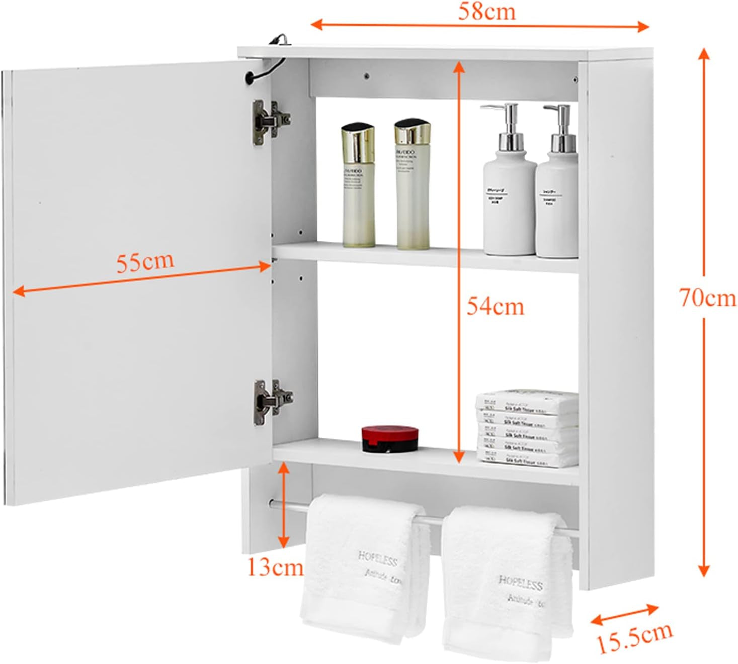 Bathroom Wall Cabinet with LED Lights,Wall Mounted Bathroom Mirror Cabinet with Adjustable Height Shelves and Tower Rack,Mirror Medicine Cabinet for Living Room Bathroom Toilet