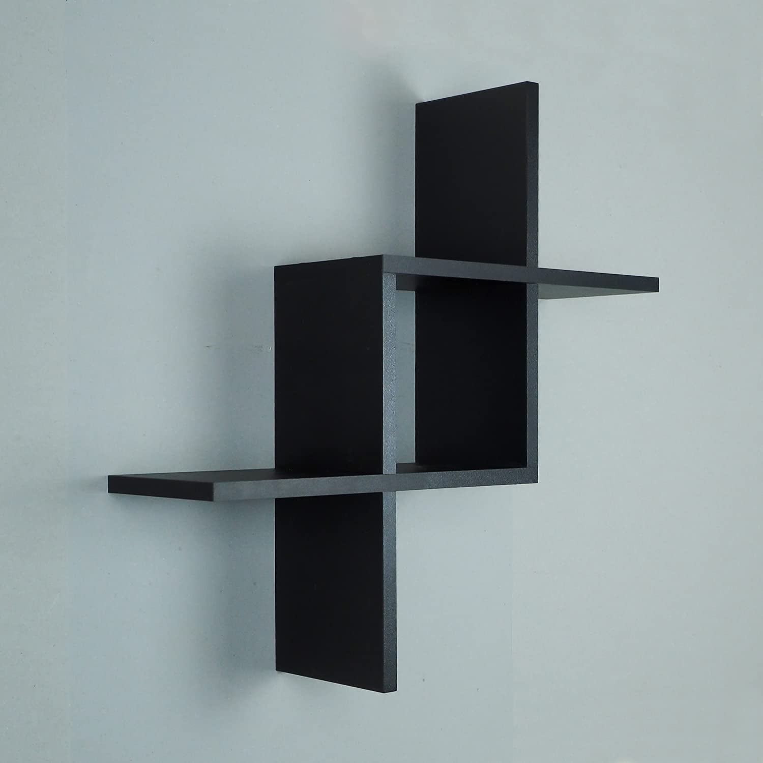 Floating Shelves | Black | Wall Mounted Criss Cross Design | Shelves for Wall | Wall Shelves for Bedroom, Living Room, Bathroom & Kitchen | Floating Shelf | Preassembled Decor Wall Shelf