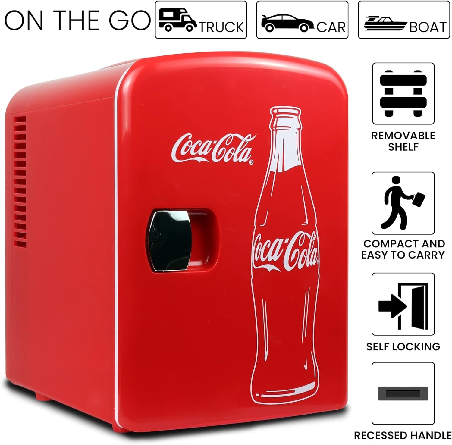 Coca Cola Mini Fridge 4 Liter/6 Can Portable Fridge/Mini Cooler Refrigerator for Food Beverages Cosmetics Skincare for Home Office Dorm Car Boat, AC & DC Plugs