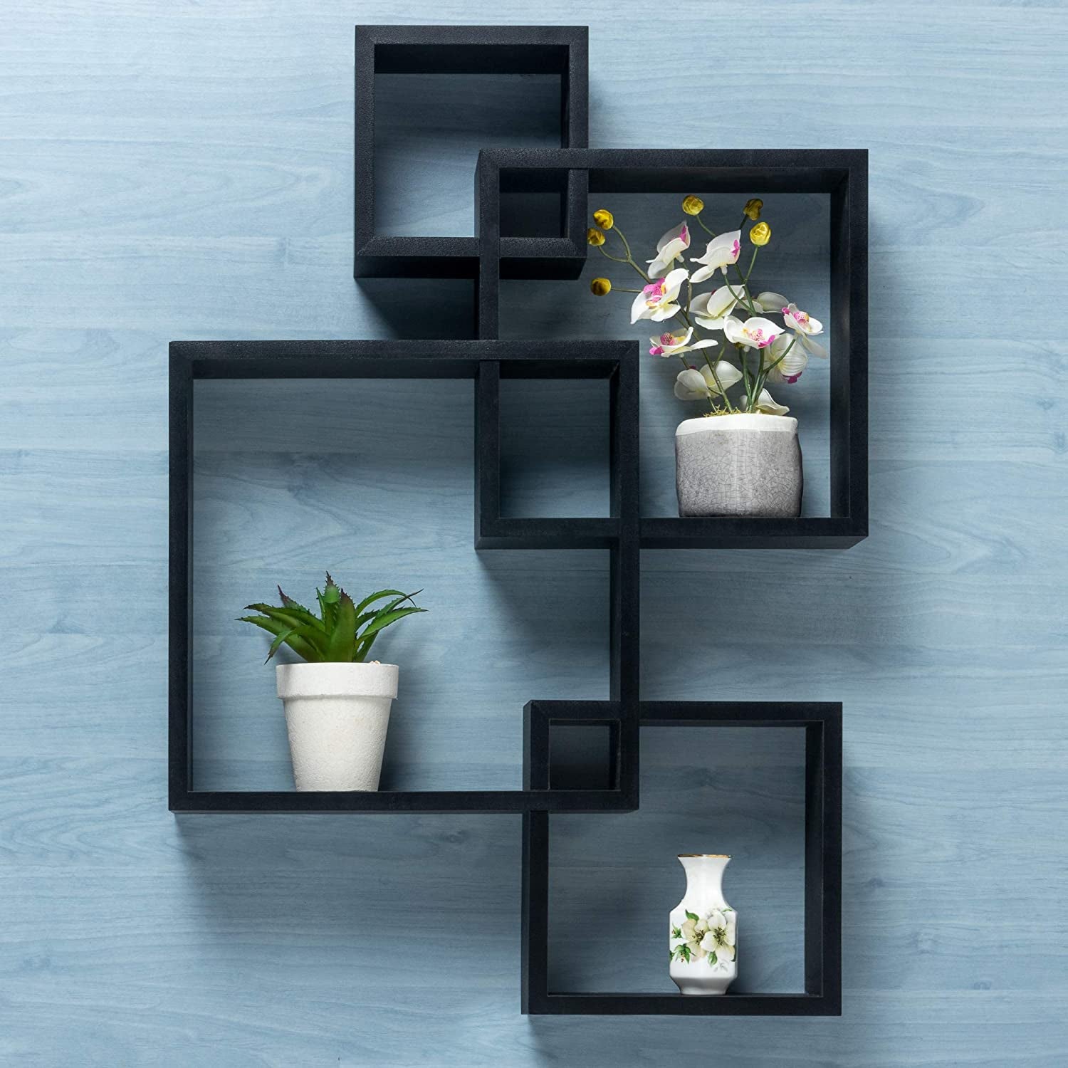 Floating Shelves | Black | Wall Mounted Interlocking Cube Design | Shelves for Wall | Wall Shelves for Bedroom, Living Room, Bathroom & Kitchen | Floating Shelf | Wall Shelf for Décor