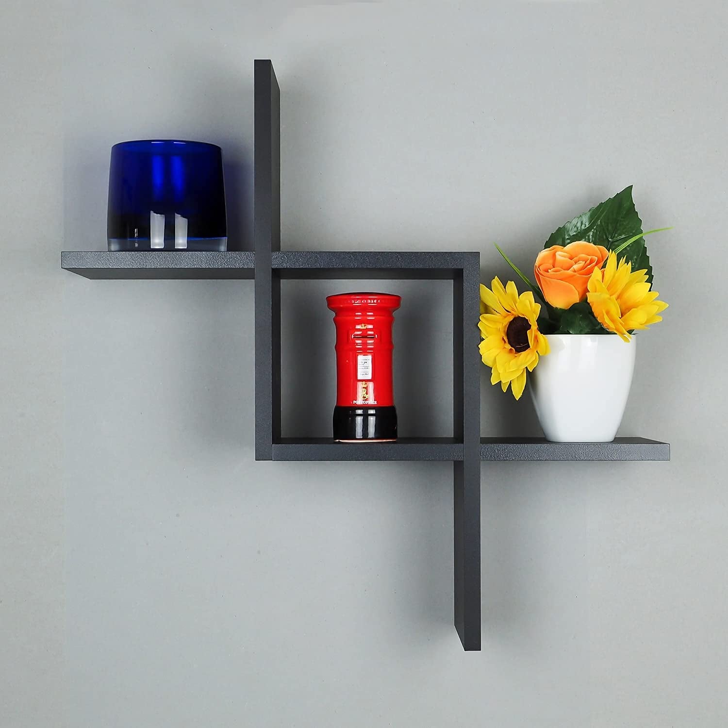 Floating Shelves | Black | Wall Mounted Criss Cross Design | Shelves for Wall | Wall Shelves for Bedroom, Living Room, Bathroom & Kitchen | Floating Shelf | Preassembled Decor Wall Shelf