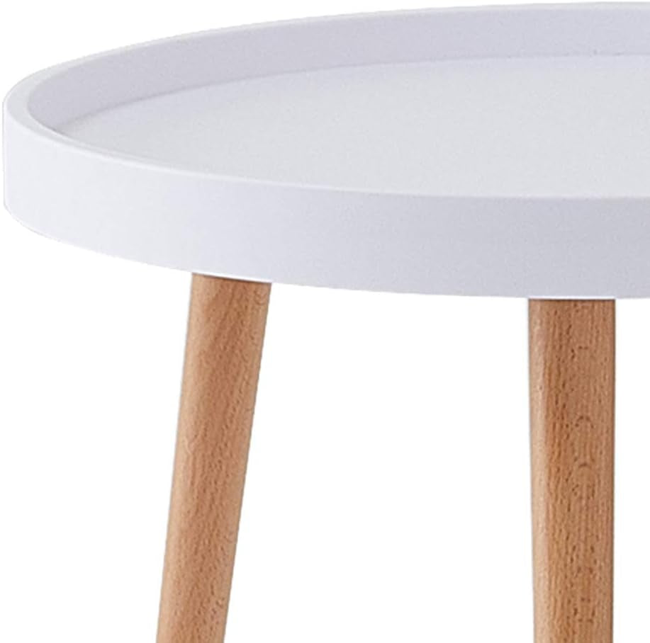 White round Side Table, Modern Small Coffee Table Living Room Sofa Side Table with Wooden Legs for Living Room Bedroom (50 * 45 Cm)