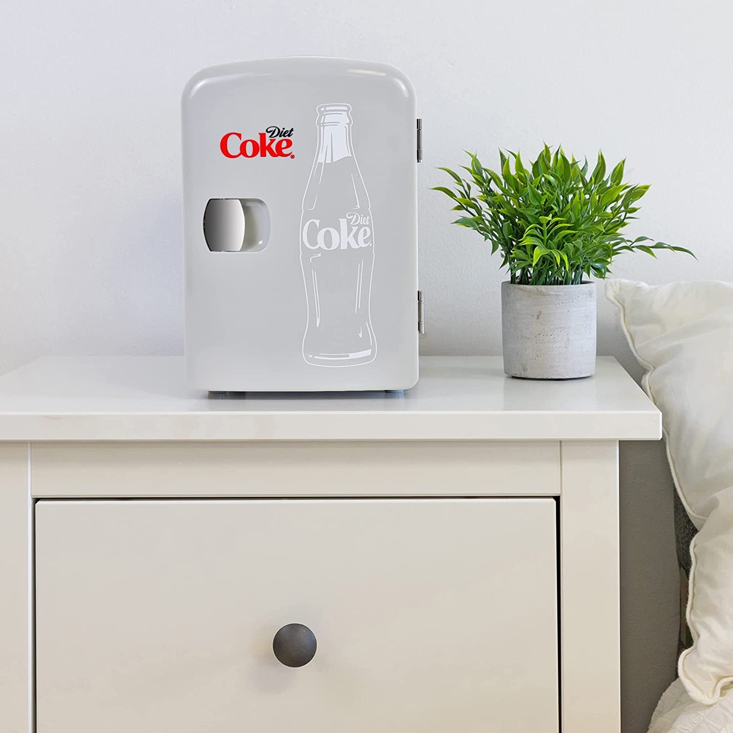 Diet Coke Mini Fridge for Bedrooms| 4L 6 Can 12V Compact Refrigerator for Snacks Lunch Drinks| Portable Personal Cooler/Warmer for Desktop Home Office Car Kids Travel Camping, Grey