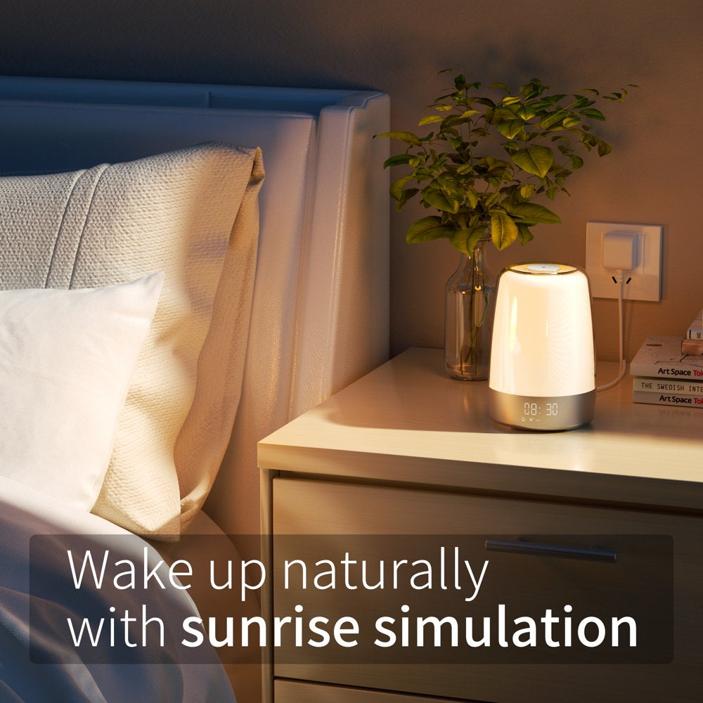 Sunrise Alarm Clock, Wake up Light Alarm Clock, 3 Ways Dimmable Modern Small Digital RGB Bedside Lamp for Heavy Sleeper