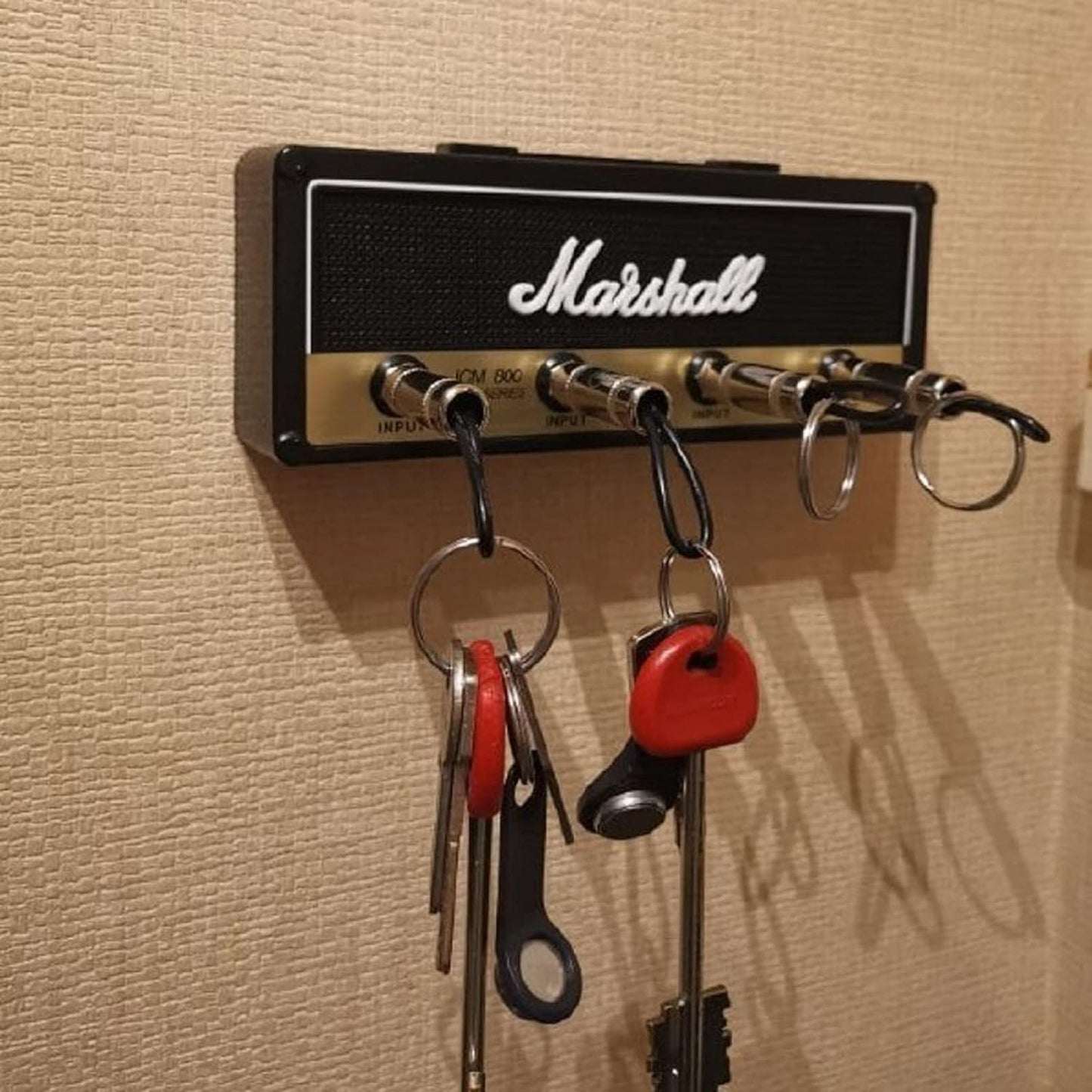 Key Holder - Wall Mount Guitar Accessories for Home Marshall Key Holder with 4 Guitar Plug Keyrings Keychain Hooks Guitar Gifts for Musician Lovers, Men, Friends