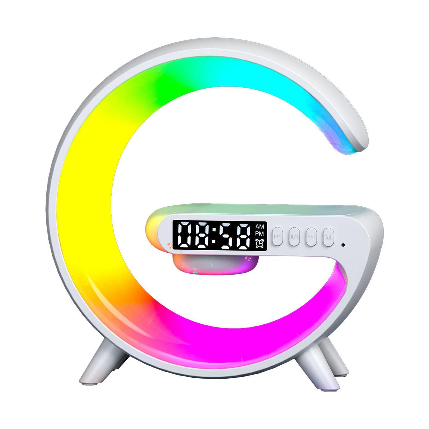 LED Smart G Lamp Wireless Charger Bluetooth Speaker RGB Alarm Clock Night Light