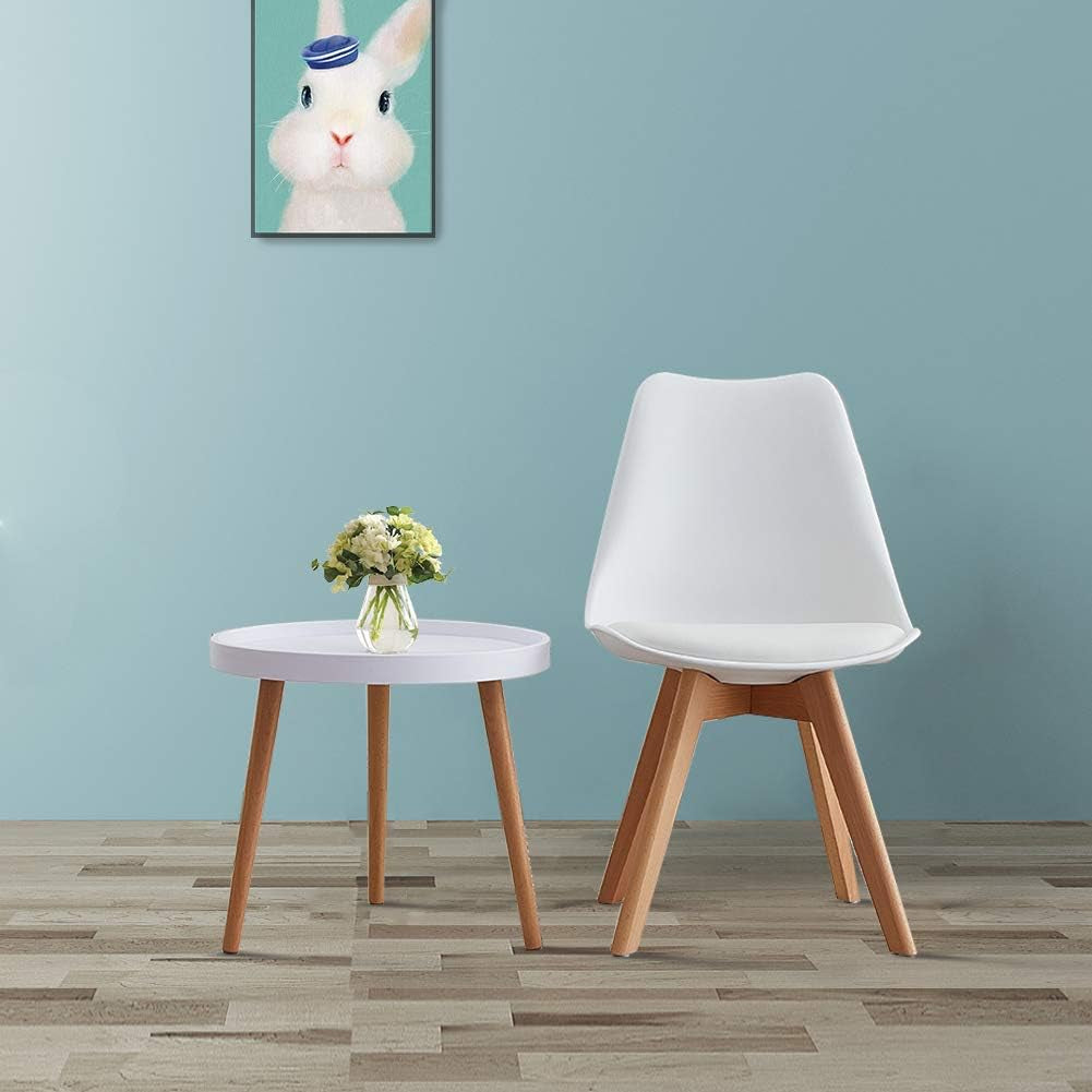 White round Side Table, Modern Small Coffee Table Living Room Sofa Side Table with Wooden Legs for Living Room Bedroom (50 * 45 Cm)