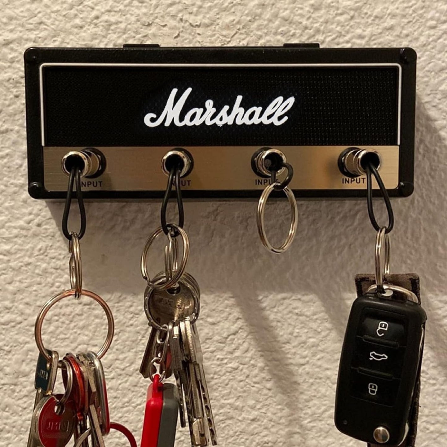 Key Holder - Wall Mount Guitar Accessories for Home Marshall Key Holder with 4 Guitar Plug Keyrings Keychain Hooks Guitar Gifts for Musician Lovers, Men, Friends