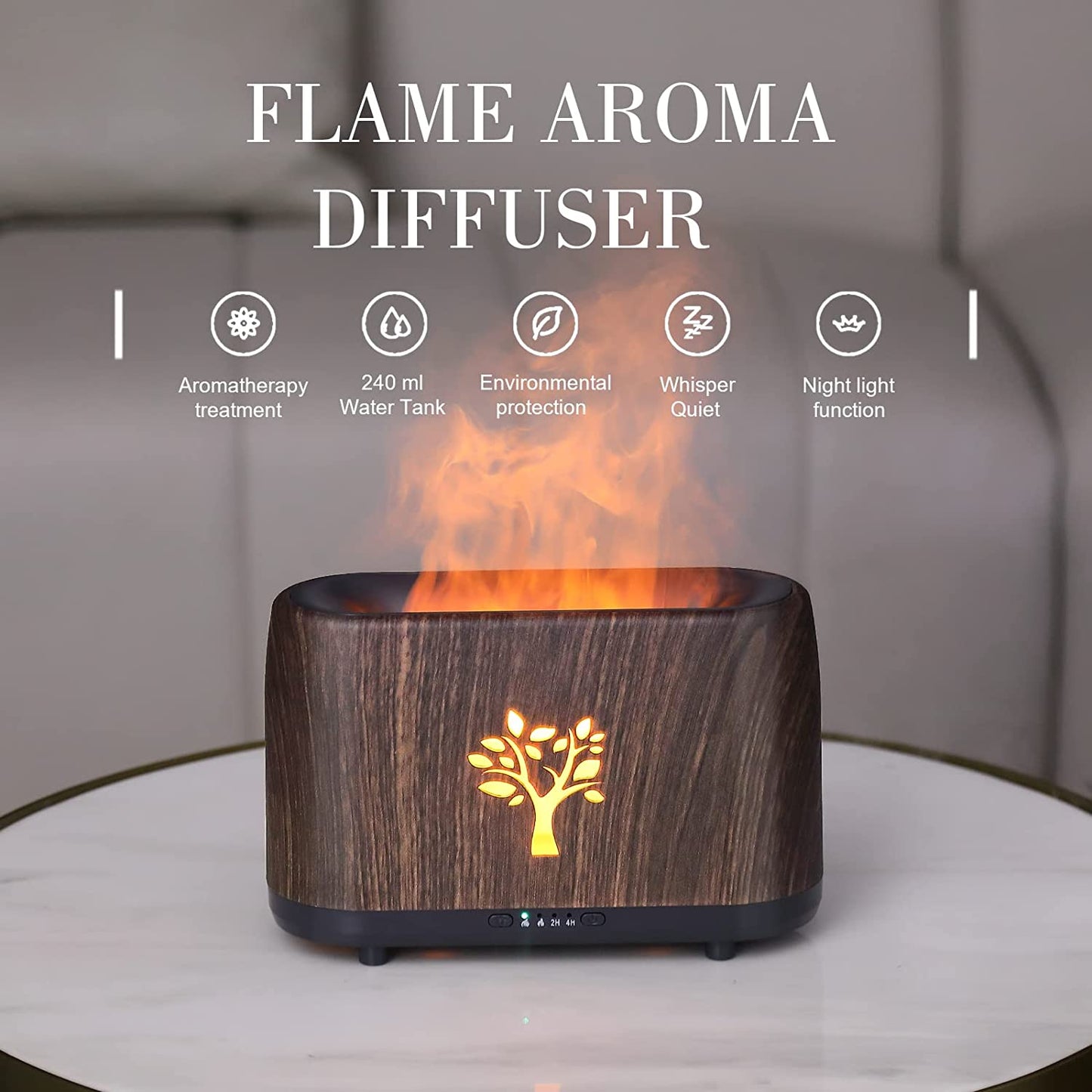 Essential Oil Diffuser 240Ml Flame Fog Mimicry Aromatherapy Humidifier Oil Diffuser Cold Mist Ultrasonic Humidifier for Home, Office, Spa(Walnut)